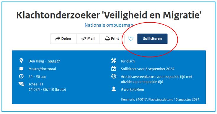 Voorbeeld van een vacaturepagina op de website WerkenvoorNederland.nl